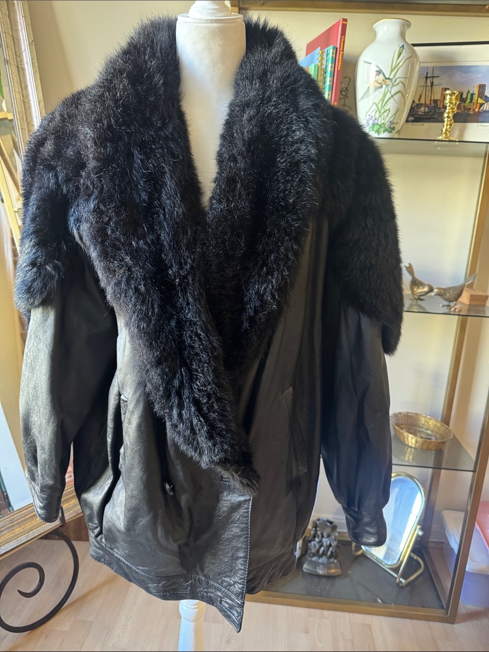Vintage Leather and Faux Fur 90s coat size Large